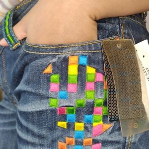 Coogi Rainbow Embroidery Low Rise Jeans #337 NWT